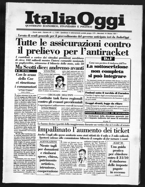 Italia oggi : quotidiano di economia finanza e politica